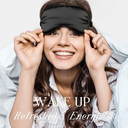 Silk Satin Sleeping Eye Mask, Black Sleep Eye Mask Night Blindfold for Women and Men, Soft Breathable Blackout Eyeshade Eye Cover for Travel, Wedding Bridesmaid Gift - color: Black