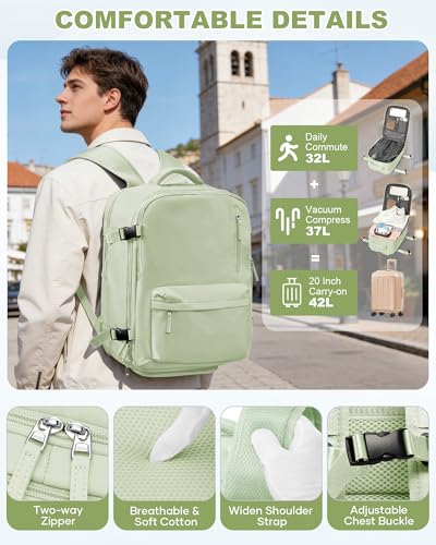 WONHOX Vacuum Travel Backpack Women,Carry On Backpack Flight Approved 18x14x8 inches Bag Spirit Airlines Personal ltem,College Sports Hiking Rucksack Laptop Blackpack mochila de viaje,MintGreen - color: A24-mintgreen（xx-large）