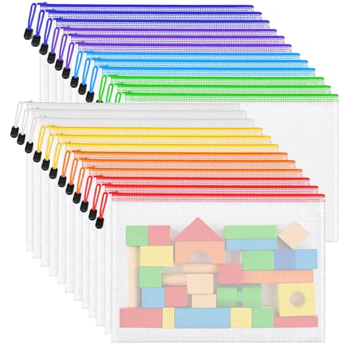 24pcs Mesh Zipper Pouch Bags, A3 Large Size 8 Colors Plastic Zipper Bags for Organizing Storage, Clear Pouches with Zipper, Waterproof Mesh Bags for School Supplies, Home Organize, Travel Storage - style: A3-24pcs