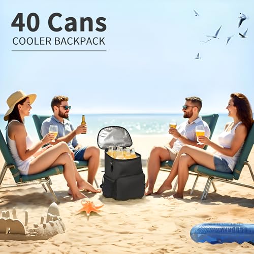 Backpack Cooler for Men and Women Insulated Waterproof Soft Lightweight Cooler Bag Leakproof 30 Cans Travel Camping Picnic Beach - color: Black, size: 40 Cans
