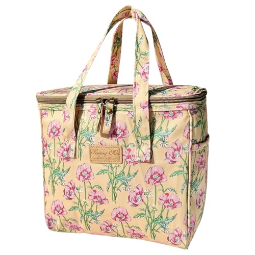 Kwang Min Floral Insulated Lunch Bag for Women,Reusable Lunch Box,Large Cooler for Office,Picnic Outdoors,Premium Waterproof Fabric,Ideal Floral Lunch Bag(Begonia White) - color: Begonia White