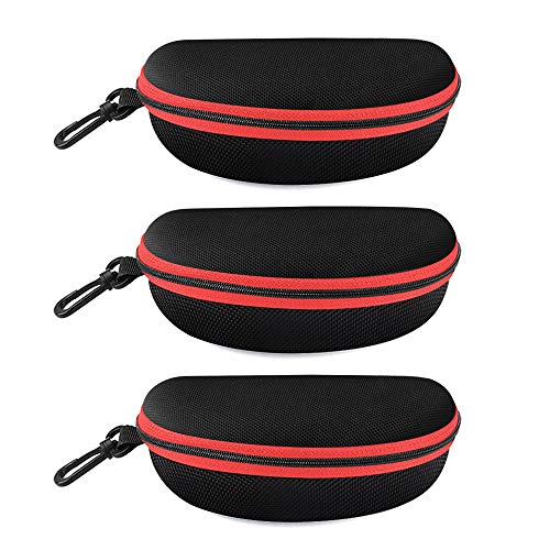 3 Pack Zipper Shell Eyeglasses and Sunglasses Case with Plastic Carabiner Hook - color: Red