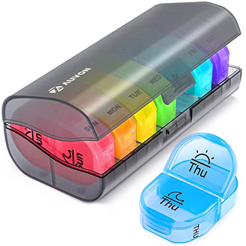AUVON Pill Box 2 Times a Day, Weekly Pill Organizer AM PM with 7 Daily Pocket Case to Hold Vitamin, Medicine, Medication, and Supplement - color: Grey Black
