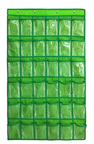 Over Door Hanging Closet Underwear Sock Storage Cell Phone Jewelry Organizer Clear Pockets (GREEN, 36 POCKETS) - color: GREEN