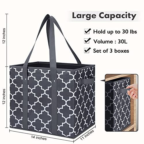 WISELIFE Reusable Grocery Bags 3-Pack Foldable Washable Large Storage Bins Basket Water Resistant Shopping Tote Bag Dark Grey - color: Dark Grey, size: 3 Pack