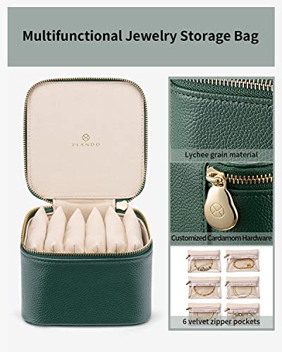VLANDO Jewelry Travel Case,Travel Jewelry Organizer with Clear Velvet Jewelry Bags 6Pcs Zipper Pouch for Women Girl Christmas Wedding Gift-Green - color: B.6PCS Green
