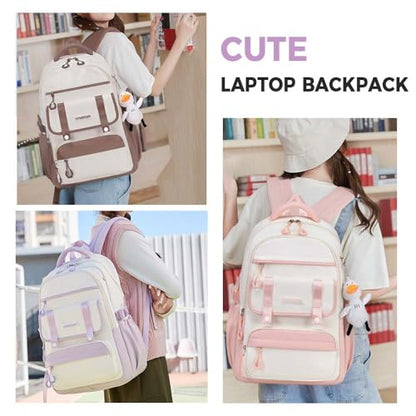 Womens Girls Backpack for School Cute Aesthetic Large Laptop Backpack Kawaii Preppy Teen Kids Bookbag Travel Daypack (Khaki,L) - color: Khaki, size: Large