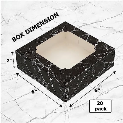 20 Pack Bakery Boxes with Window Small 6x6x2 inch for Cookie, Candy, Pastry, Brownie, Chiffon Cake, Tart, Pie, Waffle (Black Marble) - color: Black Marble