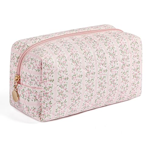 Makeup Bag Travel Cosmetic Bag for Women Girls, Zipper Make Up Pouch, Floral Flowers Toiletry Organizer Makeup, Portable Storage Cosmetic Travel Cloth Bag (Pink) - color: A1 Pink