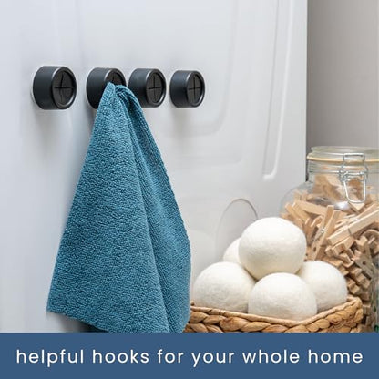 S&T INC. Round Adhesive Push Towel Hooks for Kitchen, Hand and Dish Towels, Matte Black, 4 Pack - color: Matte Black