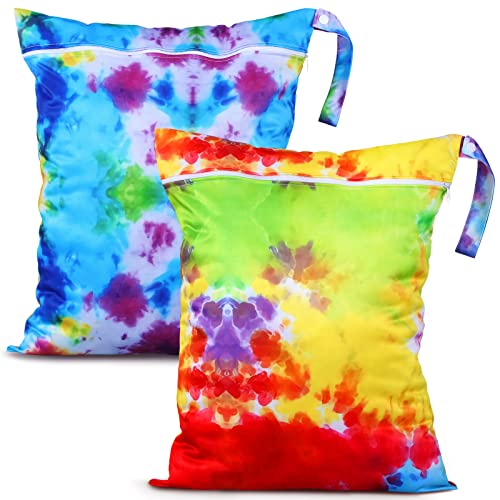 Shappy 2 Pack Large Travel Laundry Bags, Large Wet Dry Waterproof Dirty Clothes Bag for Suitcase, Swimsuit Beach Gym College Dorm Wet Bag(Tie Dye Style) - style: Tie Dye Style
