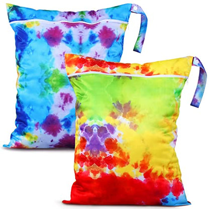 Shappy 2 Pack Large Travel Laundry Bags, Large Wet Dry Waterproof Dirty Clothes Bag for Suitcase, Swimsuit Beach Gym College Dorm Wet Bag(Tie Dye Style) - style: Tie Dye Style