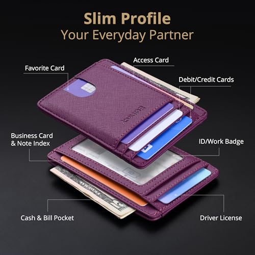Buffway Slim Minimalist Front Pocket RFID Blocking Leather Wallets for Men and Women - Cross Purple - color: Cross Purple