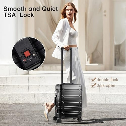 VentureVault All Aluminum Carry On Luggage 22x14x9 Airline Approved，Zipperless Luggage Premium Aluminum Suitcase Luggage, Hard Shell Carry On Luggage with Spinner Wheels (black, 20inch) - color: Black, size: 20inch
