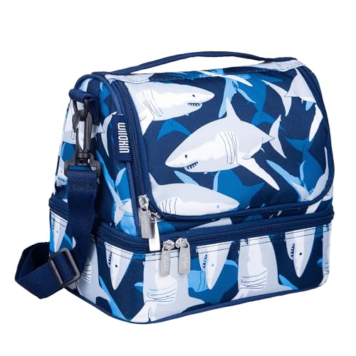 Wildkin Kids Two Compartment Insulated Lunch Bag – Keeps Food Hot or Cold, Easy-Clean Lining, Leak-Resistant & BPA-Free – Boys & Girls, Ideal for School, Travel & Daycare – Sharks - color: Sharks