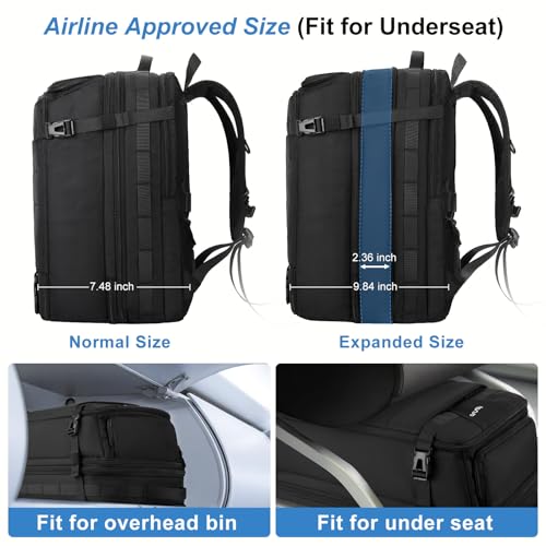 MOSISO 40L Travel Backpack for Women Men, 17-17.3 inch Expandable Extra Large Laptop Backpack Flight Approved Anti-theft, TSA Computer Daypack Bag with USB Port for Weekender Business Hiking, Black