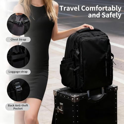 Travel Backpack for Women Men Carry on Backpack, Airline Approved Large Travel Bag Flight Approved Personal item, 15.6 Inch Laptop Backpack Casual Daypack for Weekender Business Hiking-BLACK - color: Black