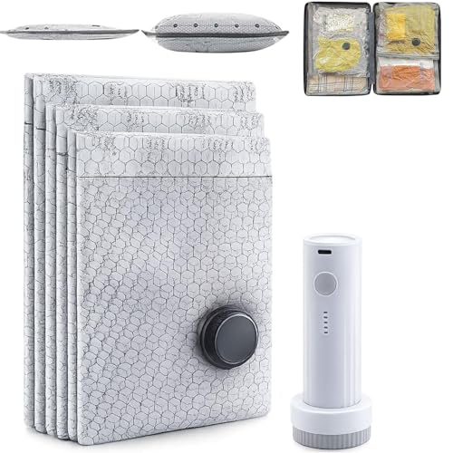 Cordless Travel Vacuum Storage Compression Bag Set, Vacuum Bags for Travel with Rechargeable air Pump, 6/9/12/15 Pack Space Saver Vacuum Seal Bags for Clothing, Luggage and Suitcase (2S+2M+2L) - color: 2S+2M+2L