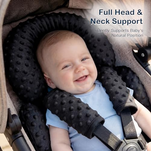 Pro Goleem Infant Car Seat Insert, Baby Head Neck Body Support, Soft Minky Newborn Car Seat Strap Pads, 2-in-1 Reversible, Boys and Girls, Black - color: B1-black