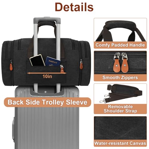 TIBES Duffle Bags for Travel Expandable 50L Canvas Weekender Bag, Overnight Bag Travel Duffel Bag for Men Women Carry On for Travel Weekend Overnight Gym, Durable & Water-Resistant - color: 4-Dark Grey