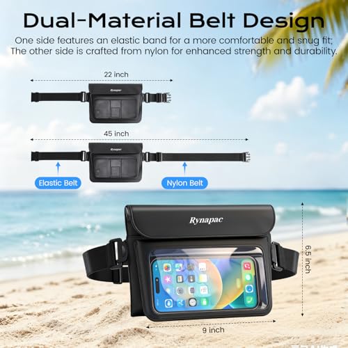 Rynapac 2 Pack Waterproof Fanny Pack for Woman Man, IPX8 Swimming Dry Belt Bag, Passport Wallet Phone Pouch Double Space, Elastic Waistband, Beach Cruise Vocation Essentials 2026 - color: Black+Pink
