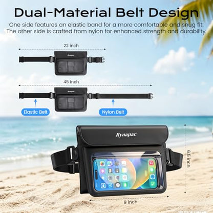 Rynapac 2 Pack Waterproof Fanny Pack for Woman Man, IPX8 Swimming Dry Belt Bag, Passport Wallet Phone Pouch Double Space, Elastic Waistband, Beach Cruise Vocation Essentials 2026 - color: Black+Pink