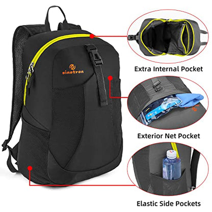 sinotron 22L Lightweight Packable Hiking Backpack, Small Hiking Backpack Day Pack for Women Men Travel Camping Vacation - color: Black