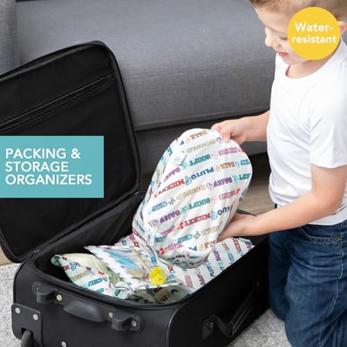 Bumkins Disney Packing Cubes and TSA Approved Pouches for Travel Bag, Organize Luggage with Compression Bags, Essential Traveling Accessories to Pack Clothes, Toiletries, 5-pc Mickey and Friends White - color: B1 Mickey Varsity-set