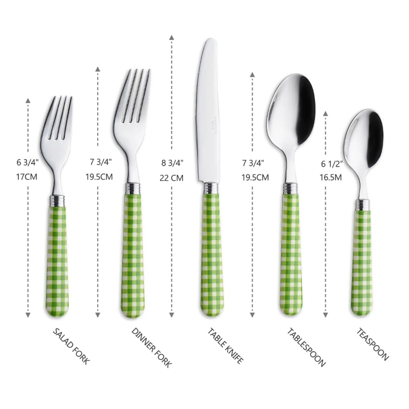 ANNOVA Silverware Set Stainless Steel Colorful Tableware Kitchen Flatware Set Utensils, Includes Dinner Knives, Forks, Spoons, Salad Forks & Dessert Spoons (Green/Checkered, 20 Pieces) - color: Green