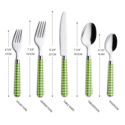 ANNOVA Silverware Set Stainless Steel Colorful Tableware Kitchen Flatware Set Utensils, Includes Dinner Knives, Forks, Spoons, Salad Forks & Dessert Spoons (Green/Checkered, 20 Pieces) - color: Green
