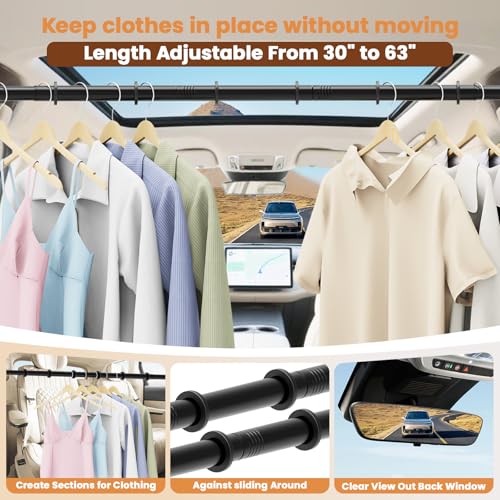 Car Hanging Accessories,Travel Hangers,Telescopic Adjustable 30-63 Inches for Compact & midsize Cars,Automotive,SUVs,Trucks,Black