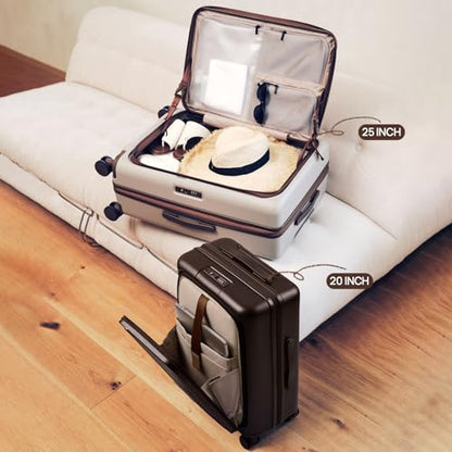 NINETYGO Carry On Luggage 22x14x9 Airline Approved, Top Opening 20 Inch Suitcase with Front Compartment, Expandable, Coffee-Infused PC Shell, Eco-Friendly, Cup Holder, TSA, Spinner Wheels (Latte) - color: 02-Caramel Latte, size: Carry-On 20-Inch (Top Open