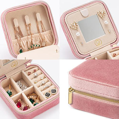 ZPROW Plush Velvet Travel Jewelry Case, Travel Jewelry Organizer, Jewelry Travel Case, Travel Jewelry Box, Small Jewelry Case, Jewelry Travel Box, Earring Organizer with Mirror - Pink 4packs - color: Velvet 4 Pack - Dusty Pink