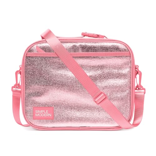 Simple Modern Hadley Lunch Box with Shoulder Strap | Kids & Adults | Insulated Bag with Pockets for Women, Men, Girls, Boys - color: Metallic: Velvet Pink