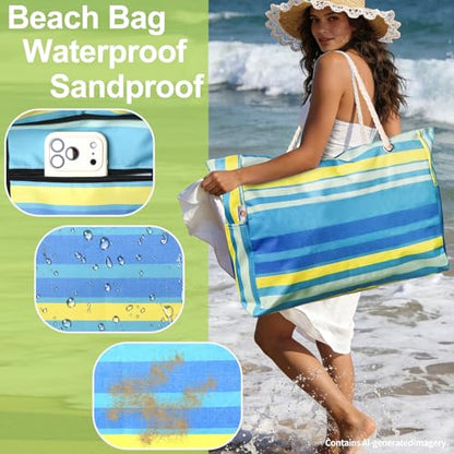 CaCTOUR Large Beach Bag Women,Beach Bags Waterproof Sandproof with Zipper Wet Pocket,Beach Tote Pool Bag for Swim Gym Travel - color: Green