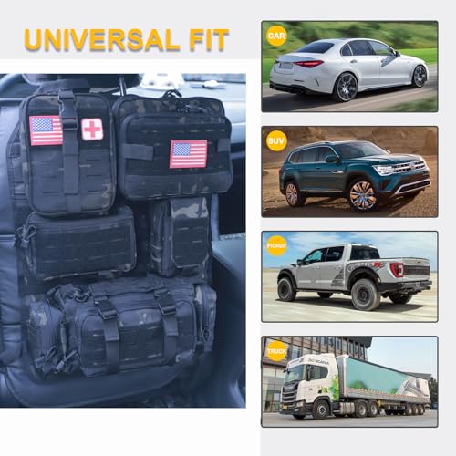 Universal Tactical Car Seat Back Organizer Bag Tactical Molle Vehicle Organizers Panel Vehicle Protector Organizers with 5 Detachable Pouches for Car Truck Ford Jeep (Upgraded D model Black camo) - color: Upgraded D model Black camo