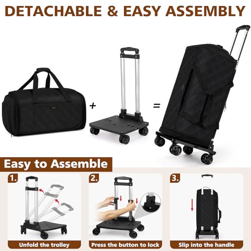 Rolling Garment Bags for Travel - Carry on Convertible Garment Duffle Bags with Wheels for Men Women, 4 in 1 Large Travel Duffel Bags with Shoes Compartment Hanging Suit Dress Weekender Bag 4pcs Set - color: Black