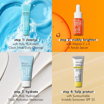e.l.f. SKIN Wake the e.l.f. Up Skincare Kit, Travel-Size Hydrating Face Cleanser, Sunscreen, Moisturizer & Brightening Serum, Vegan & Cruelty-Free - style: Wake the e.l.f. Up Skincare Kit