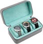 Watch Travel Case for Men | Leather Watch Case with 3 Slots | Perfect Travel Watch Organizer | Portable Watch Carrying Case - color: Grey / Turquoise