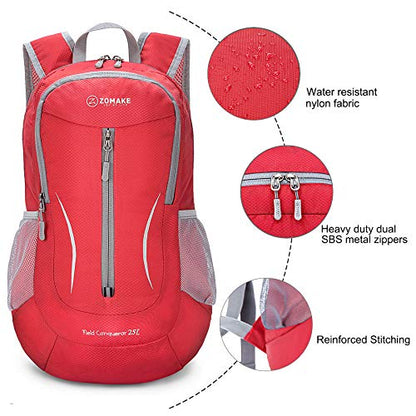 ZOMAKE Ultra Lightweight Packable Backpack 25L, Foldable Hiking Backpacks Water Resistant Small Folding Daypack for Travel(Red) - color: Red