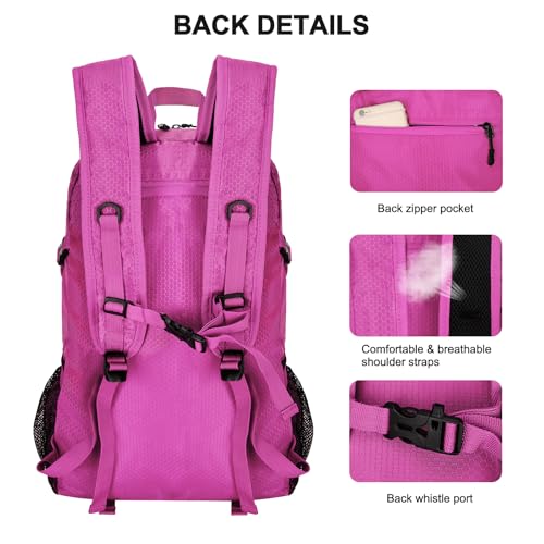 Goloni 45L Hiking Backpack Lightweight Foldable, Waterproof Camping Backpack with Rain Cover & Hiking Pole Mat Carrying System, Ergonomic Water Resistant Daypack for Trekking Travel Men Women Rose - color: Rose