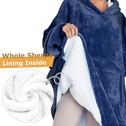 Catalonia Oversized Blanket Hoodie Sweatshirt, Wearable Sherpa Blanket Pullover, Gift for Her - color: Navy