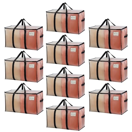 VENO 10 Pack Clear Moving Bags Heavy Duty, 90L Extra Large Transparent Storage Bags, 50lbs Loads, Zippers, Handles & Tag, Moving Boxes Alternative for College Dorm Essentials, Closet - color: Clear, size: 10 Pack