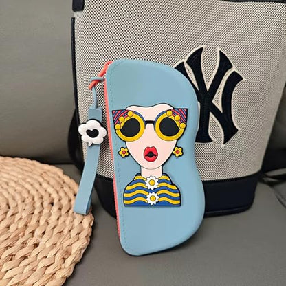 Longjet Soft Silicone Eyeglasses Pouch Case for Glasses and Sunglasses with Zipper Closure and Wristlet Strap - color: Baby Blue