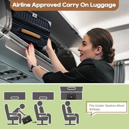 Joyway 5 Piece Luggage Set with Cup Holder, Expandable 25% Capacity, Includes Handbag, Anti Slip Wheels, Hook, Smart Carry On Suitcase for Men and Women, Spinner Travel Black - color: Black, size: 5 piece set (20/24/28inch-Handbag)