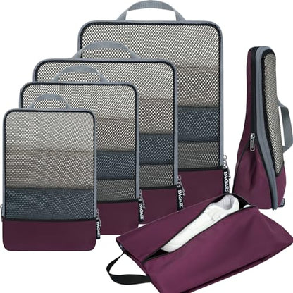 BAGAIL 4 Set/6 Set/8 Set Compression Packing Cubes Travel Accessories Expandable Packing Organizers (Half Mesh, 6-Burgundy) - color: 6-Burgundy, style: Half Mesh