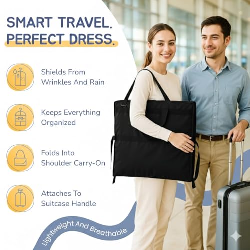 Wedding Dress Garment Bag 72" – Waterproof Trifold Travel Garment Bag for Bridal Gown with Shoulder Strap, Suitcase Sleeve & Accessory Pockets – Fits Full Skirts, Oxford Fabric, Carry Handle - color: Black