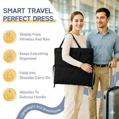 Wedding Dress Garment Bag 72" – Waterproof Trifold Travel Garment Bag for Bridal Gown with Shoulder Strap, Suitcase Sleeve & Accessory Pockets – Fits Full Skirts, Oxford Fabric, Carry Handle - color: Black