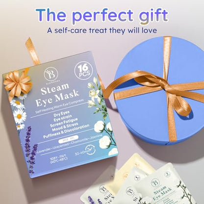 16 Pack Steam Eye Mask Variety Set Lavender Chamomile Jasmine and Unscented, Heated Eye Masks for Dry Eyes Puffiness and Relaxation, Self Heating Warm Compress for Sleep and Travel