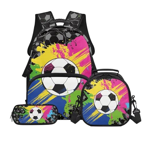 Boys Kids Backpack and Pencil Case Bundle,Football 3pcs Backpacks with Lunch Box for School Camping Hiking, Back to School for Boys, Lightweight School Bookbags - color: Football -2